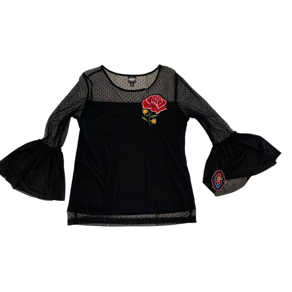 Disney Pixar M COCO Rose Black Sheer Top Blouse b